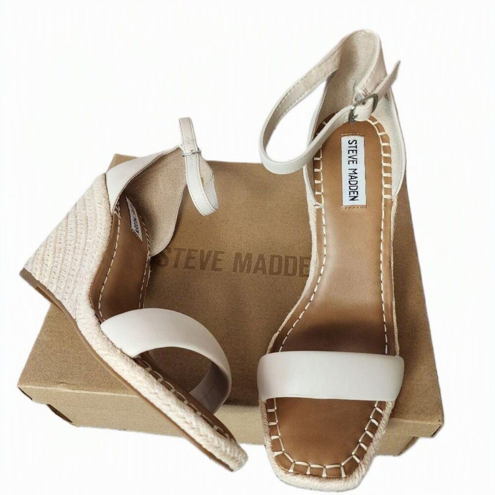 Steve Madden Submit Wedge Espadrille Sandals Bone/Beige  Size 10 NIB